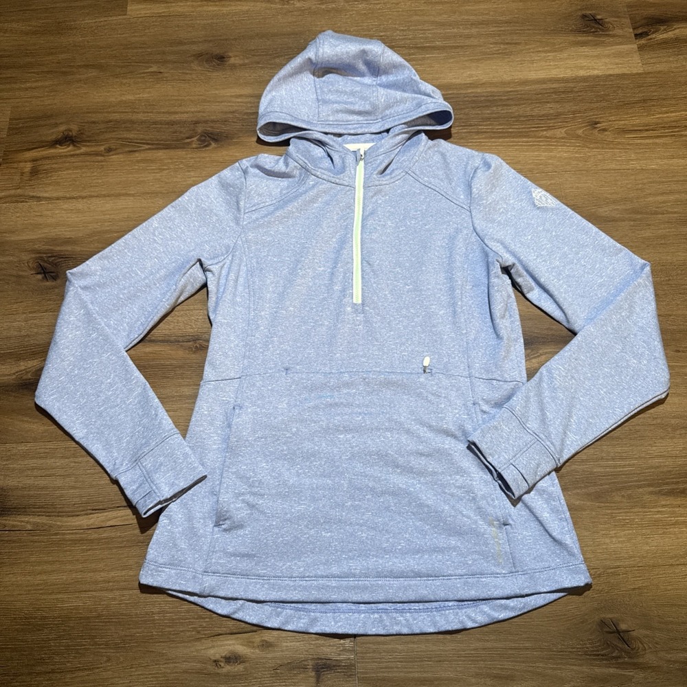 Zero Restriction Women's SMALL Ellie Hoodie Blue 1/4 Zip Pullover Logo On Sleeve